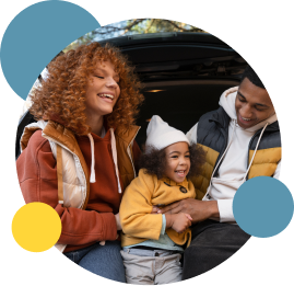 Family laughing in car